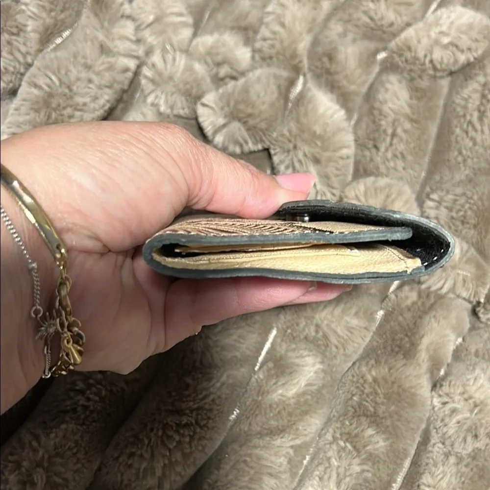 Cream and Brown Leather Wallet with Intricate Design